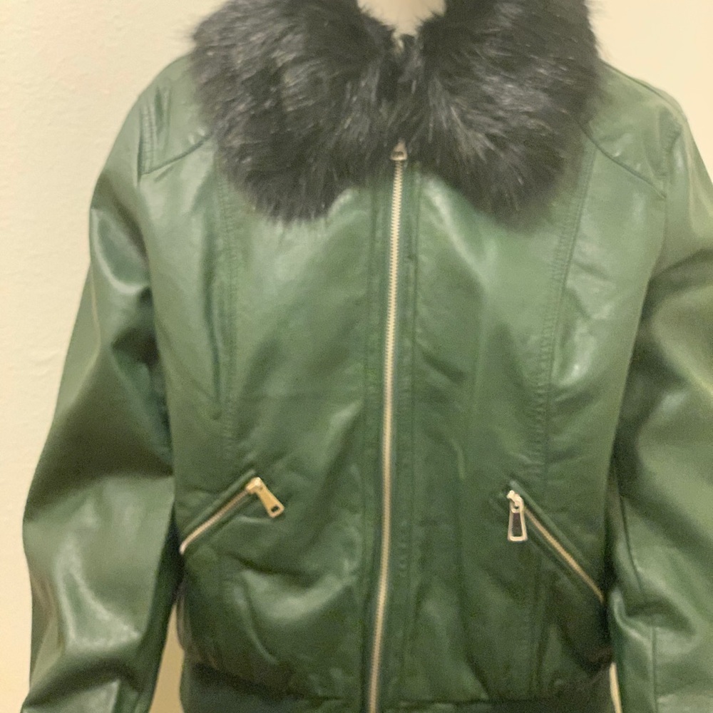 New Hunter Green  Vegan Leather Jacket